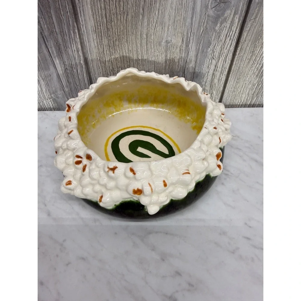 Green Bay Packers Ceramic Popcorn Bowl Hand Painted G Logo Game Day Snack Dish